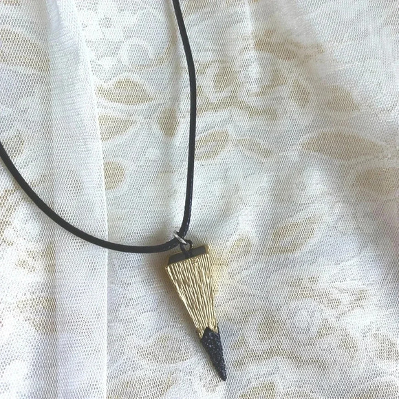 NWT Women's/Girls Metal Prism Designer Charm Pendant with Black Cord Necklace - Picture 5 of 7